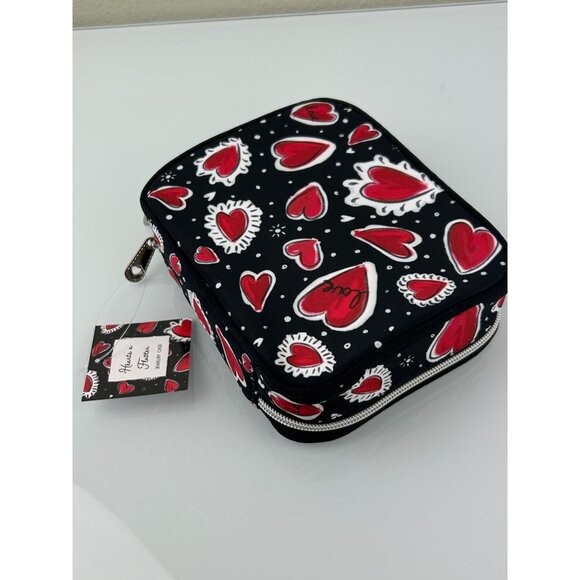 Brighton Hearts A Flutter Travel Jewelry Case NWT Zip Around Organizer Red Black - Picture 15 of 16